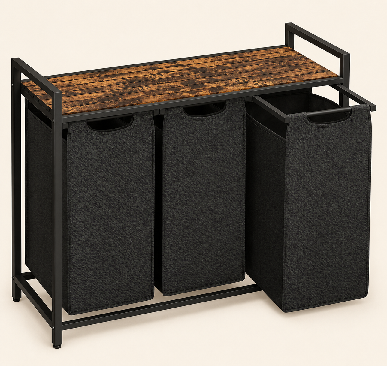 3-Compartment Laundry Hamper with Storage Shelf