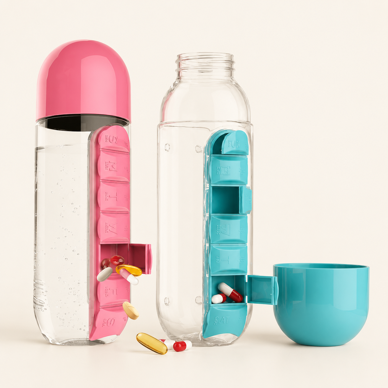 2-in-1 Water Bottle with Weekly Pill Organizer