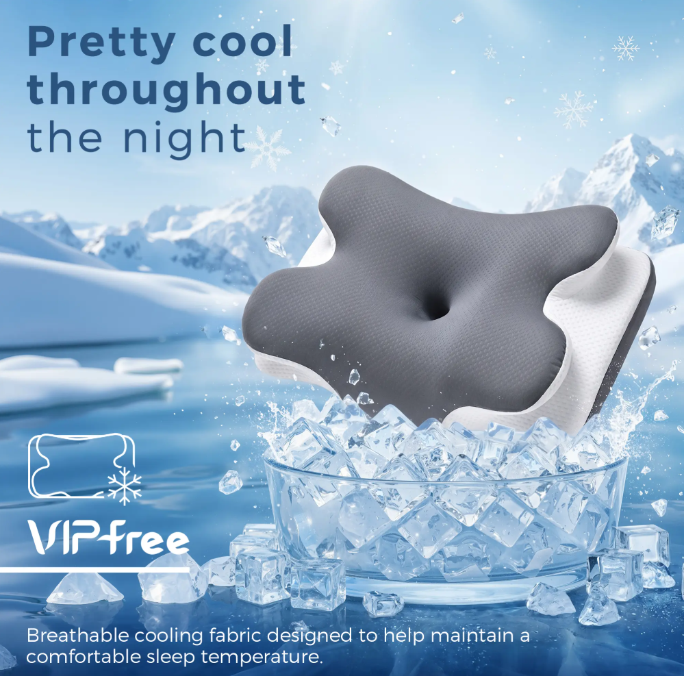 Ergonomic Cooling Memory Foam Neck Pillow | Adjustable Cervical Support for Better Sleep & Neck Pain Relief