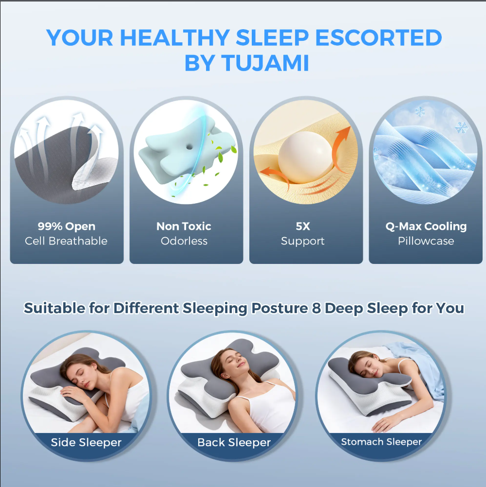 Ergonomic Cooling Memory Foam Neck Pillow | Adjustable Cervical Support for Better Sleep & Neck Pain Relief