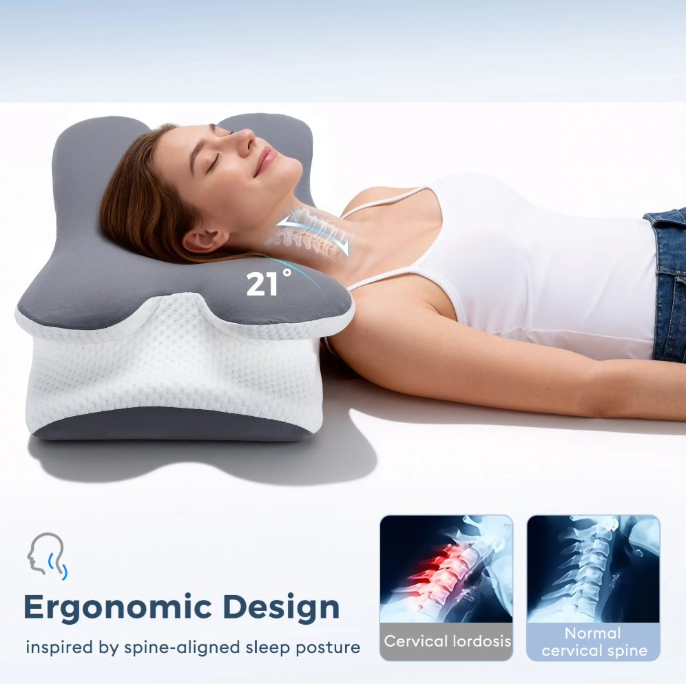 Ergonomic Cooling Memory Foam Neck Pillow | Adjustable Cervical Support for Better Sleep & Neck Pain Relief