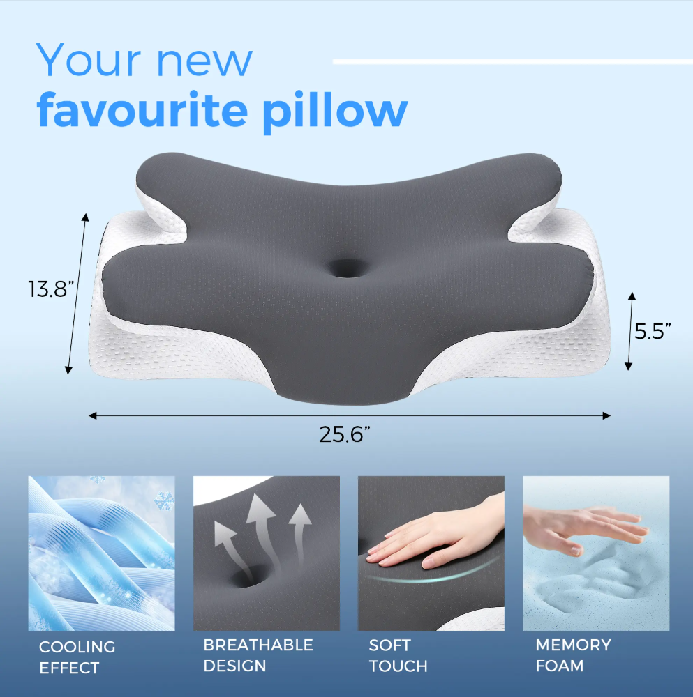 Ergonomic Cooling Memory Foam Neck Pillow | Adjustable Cervical Support for Better Sleep & Neck Pain Relief