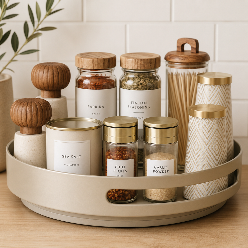 360° Rotating Spice Organizer Turntable Storage Tray