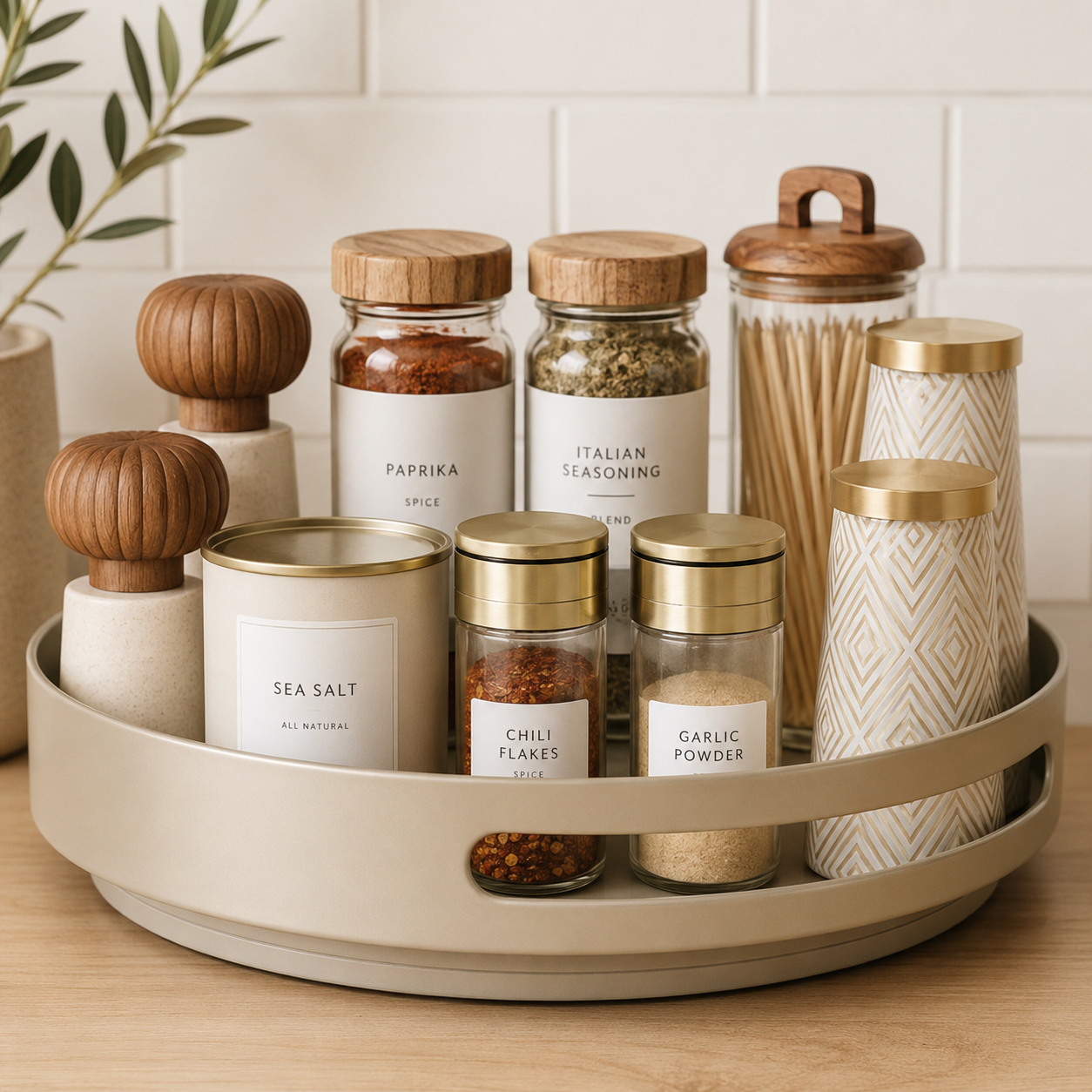 360° Rotating Spice Organizer Turntable Storage Tray