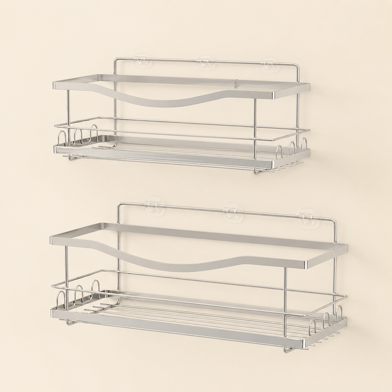 2 Pack Adhesive Shower Caddy Storage Set | No-Drill Bathroom Organizer Shelves with Hooks